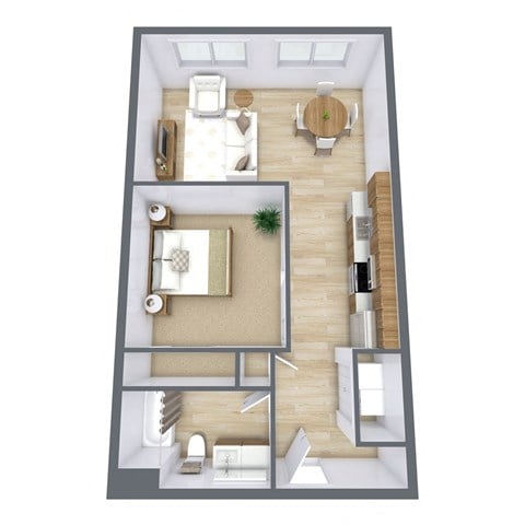 Floor plan for studio, 1 bath, 695 sqft